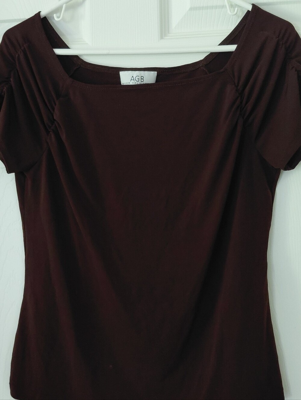 AGB Short Sleeve Scoop Neck Top in Dark Brown